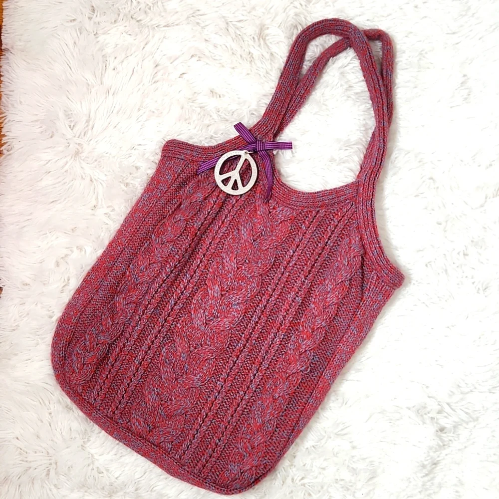 American Eagle Cable Knit Boho Hobo Crochet Tote Bag